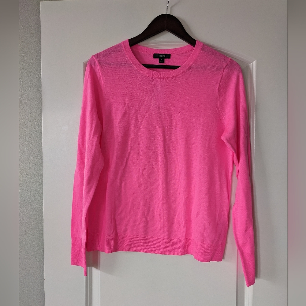 J.Crew Teddie Cotton Crewneck Sweater Hot Pink Size Medium